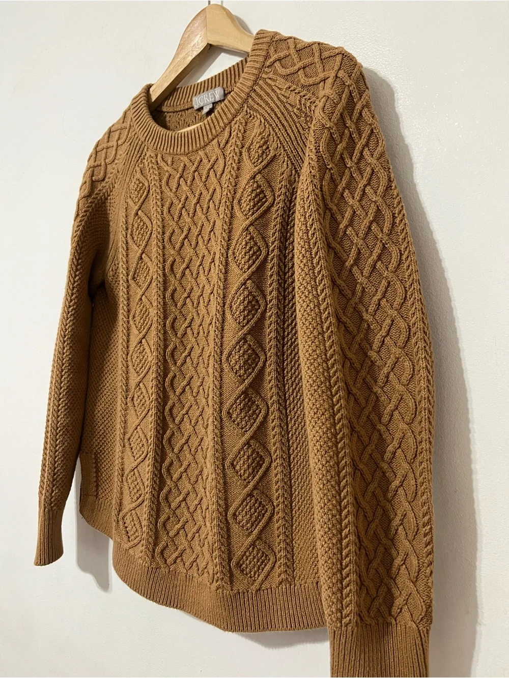 J.Crew Cable Knit Sweater Cotton Pullover Camel Brown Women’s M